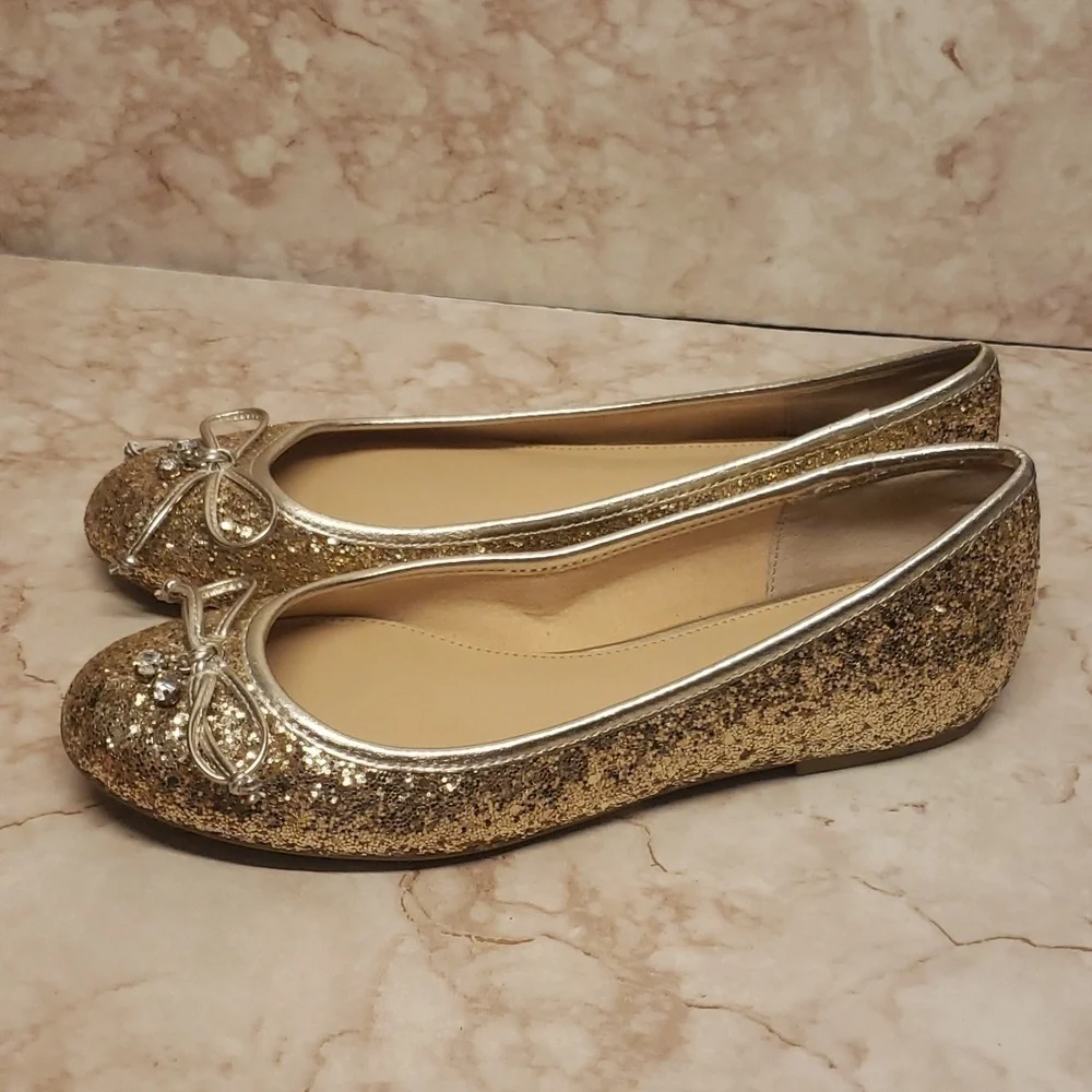 Badgley Mischka gold glitter loafers ballerina flats size 6.5